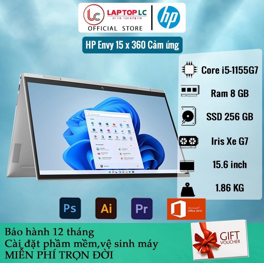 Hp envy 15 x 360 cảm ứng, laptop văn phòng xoay gập 360 độ