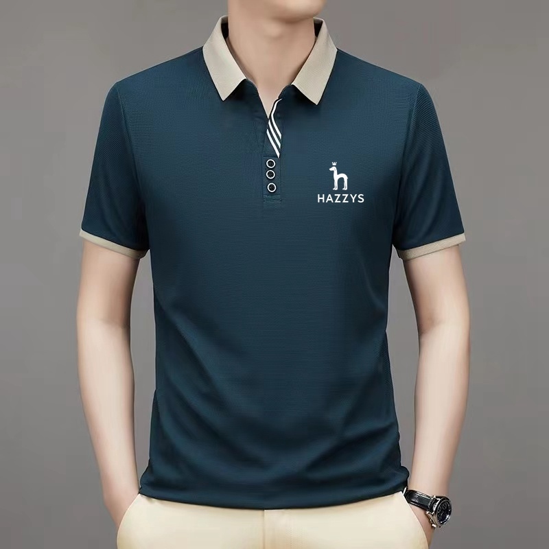 Hazzys Men's Polo Shirts Korea Man Golf Shirt Summer Striped Print Button Clothing Business Male Str