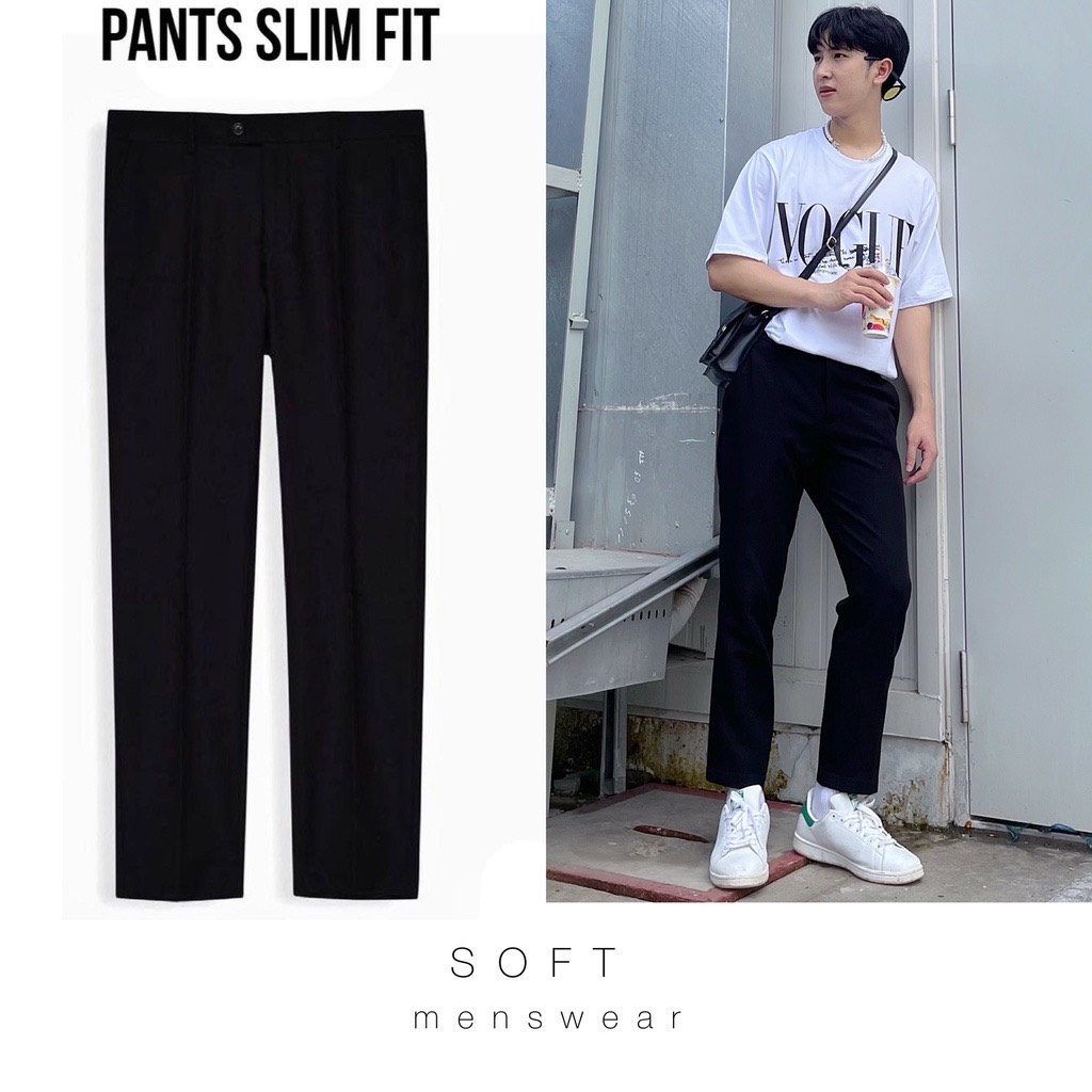 Quần vải line đen, quần tây nam Hàn Quốc dáng slimfit