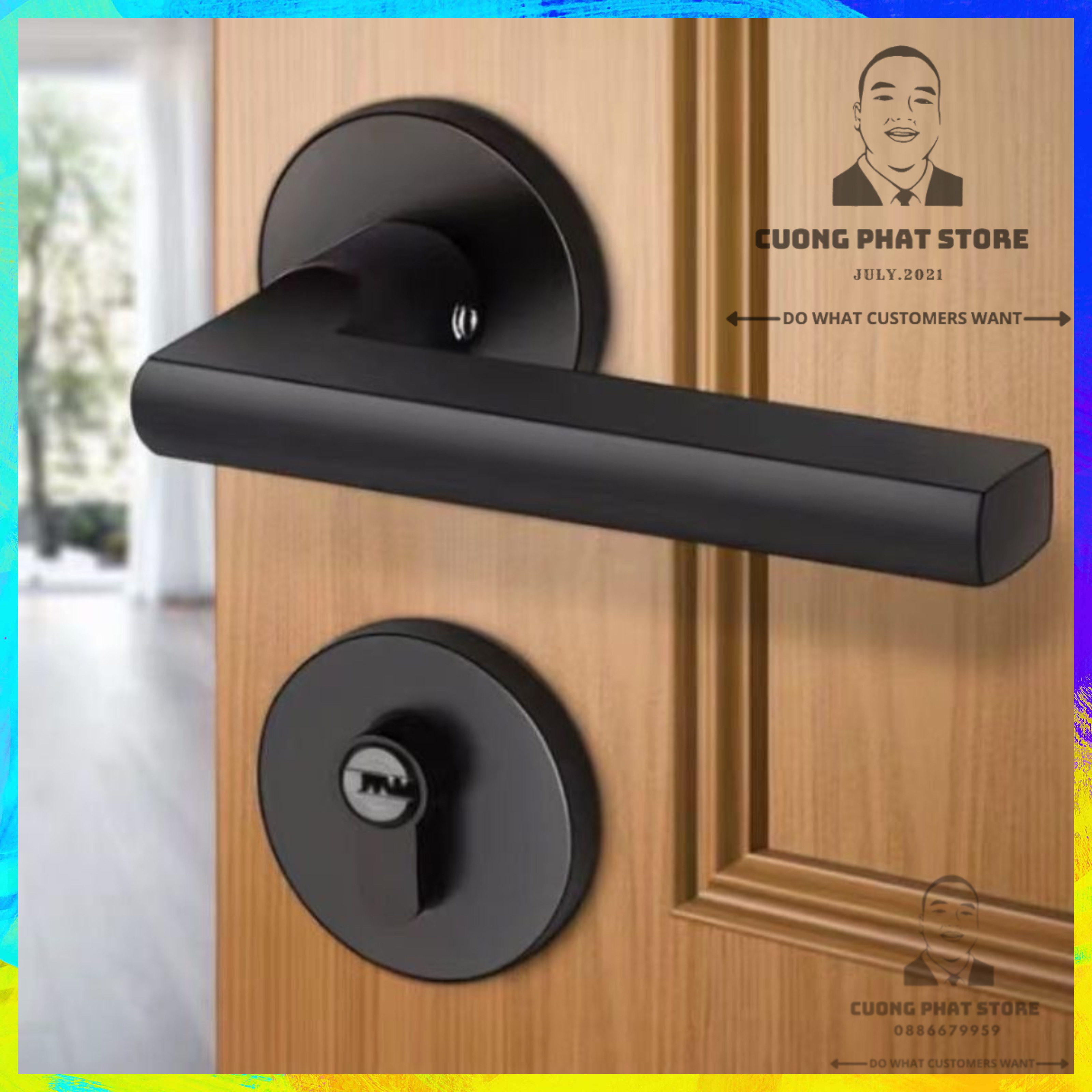 Khoá cửa tay gạt màu đen kiểu dáng phân thể, Thân khoá inox Lắp cho phòng khách, phòng ngủ cửa gỗ, nhựa