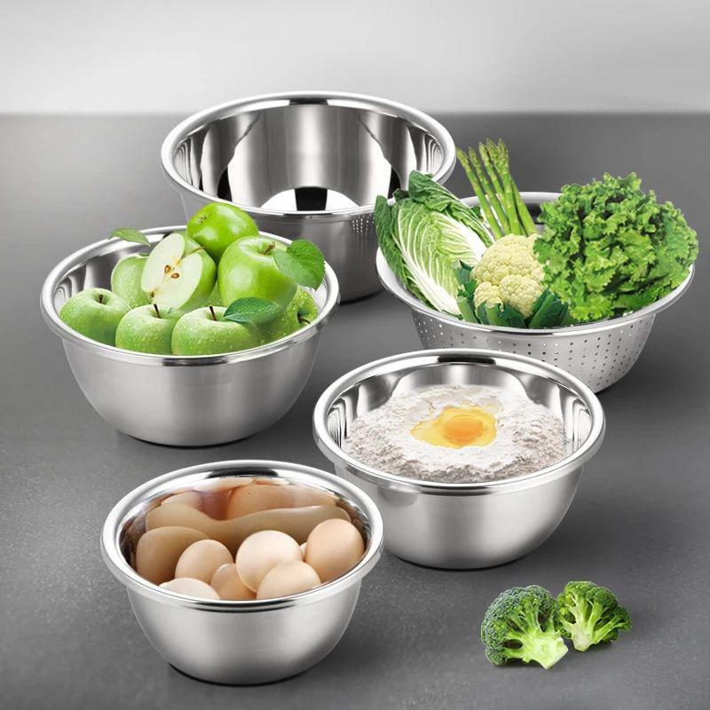 Bộ 5 rổ inox cao cấp các cỡ từ to đến nhỏ-Bộ 5 tô chậu rổ inox 18-26cm-Bộ Chậu Rổ Inox Siêu Hot - Đồ Gia Dụng Cho Nhà Bếp