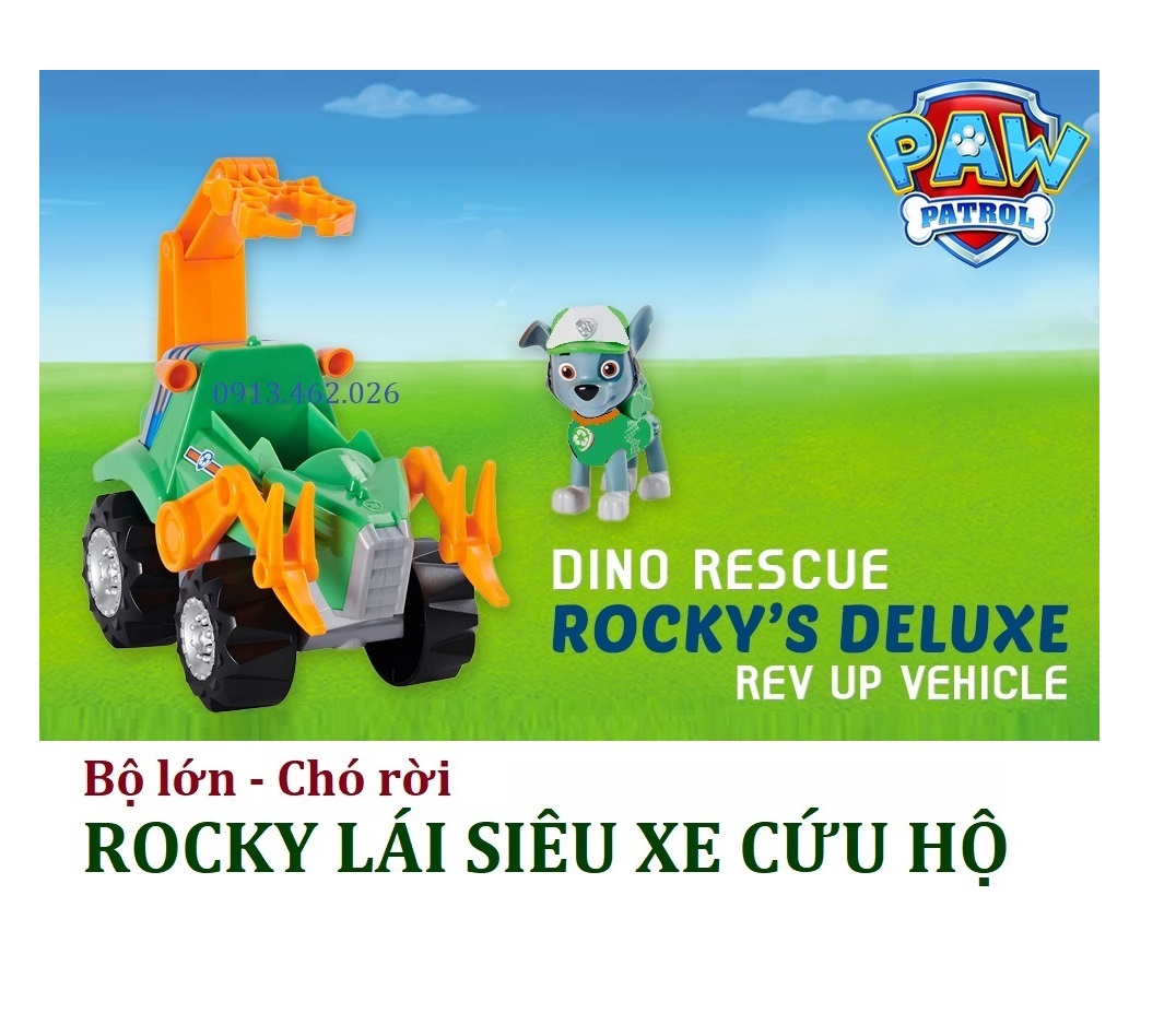 Bộ lớn ROCKY Chó cứu hộ lái xe siêu tốc chạy trớn siêu ngầu - Paw Patrol ROCKY Dino Rescue Playset - Mới Không Hộp