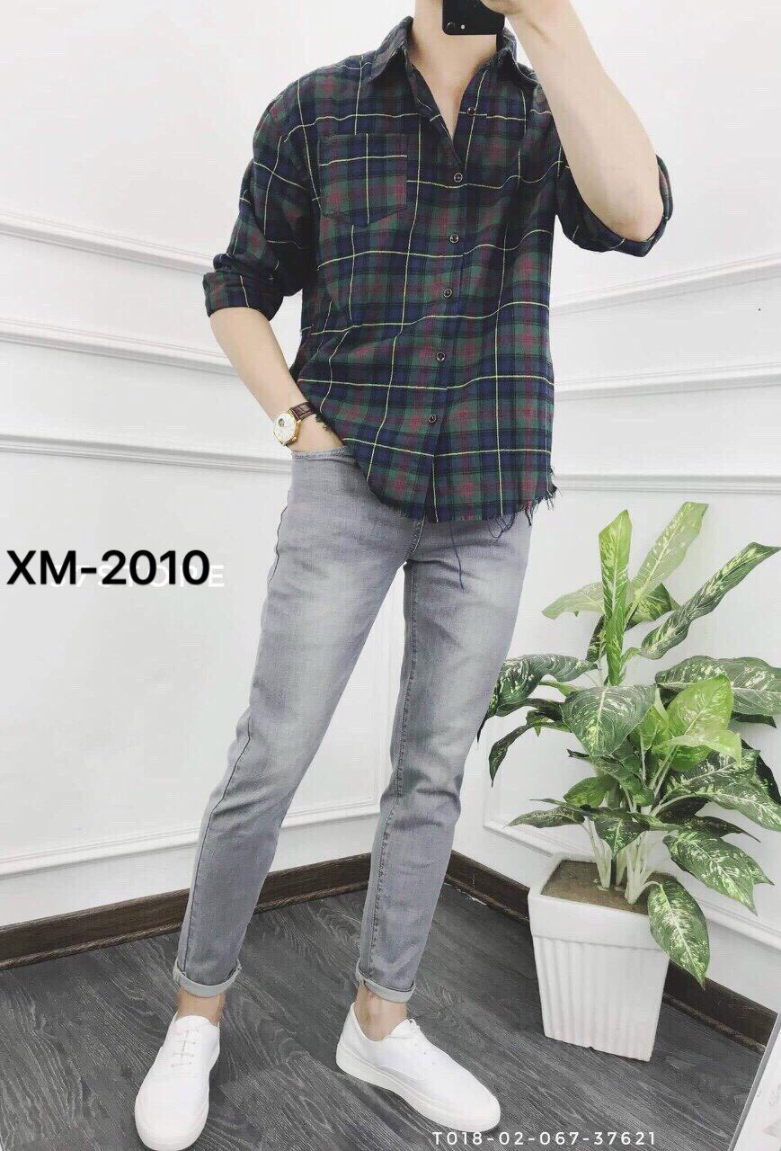 Quần jean nam chất bò xám xanh lông chuột dáng hàn quốc hot trend 2010 vs violetshop