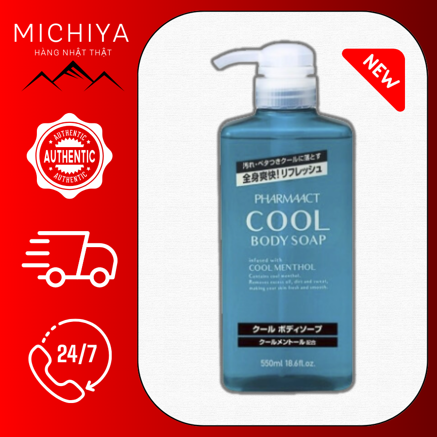 Sữa tắm Pharmaact Cool dành cho nam 600ml Nhật Bản, Sữa tắm nam Pharmaact Nhật Bản