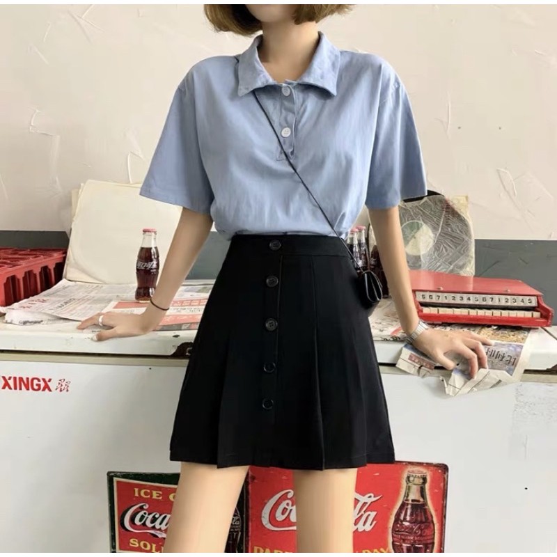 chân váy chữ a ngắn 5 khuy có quần lót trong chống lộ chất vải tuyết mưa siêu hot