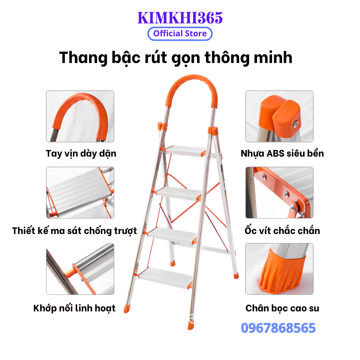 Thang Gấp Gọn Thông Minh bậc 3-7 Thang Chữ A Nhập Khẩu, Thang Inox 304 Thang Nhôm Gia Đình Ninda, tải trọng 150kg