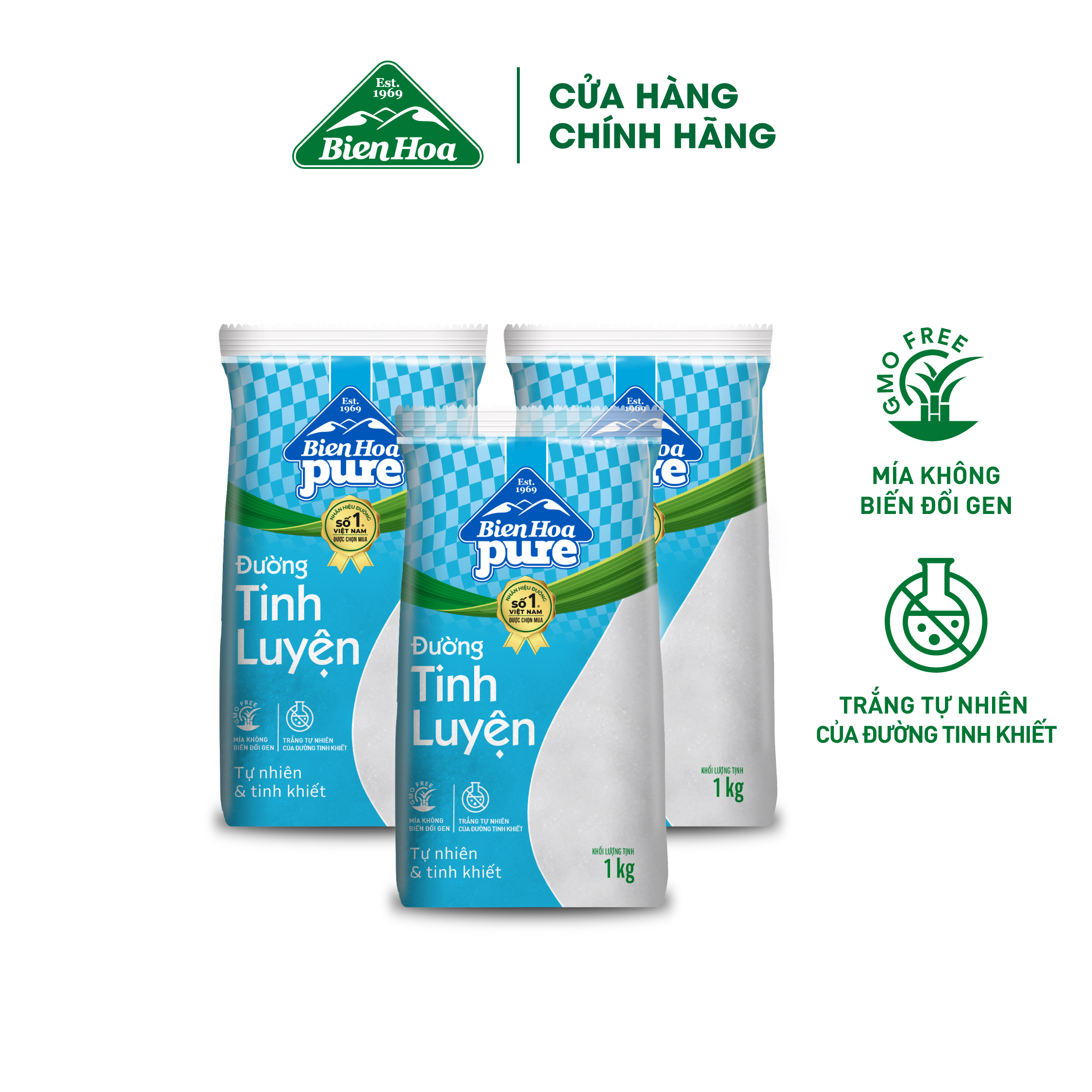 Combo 3 Túi Ðường Tinh Luyện Biên Hòa Pure 1kg/Túi