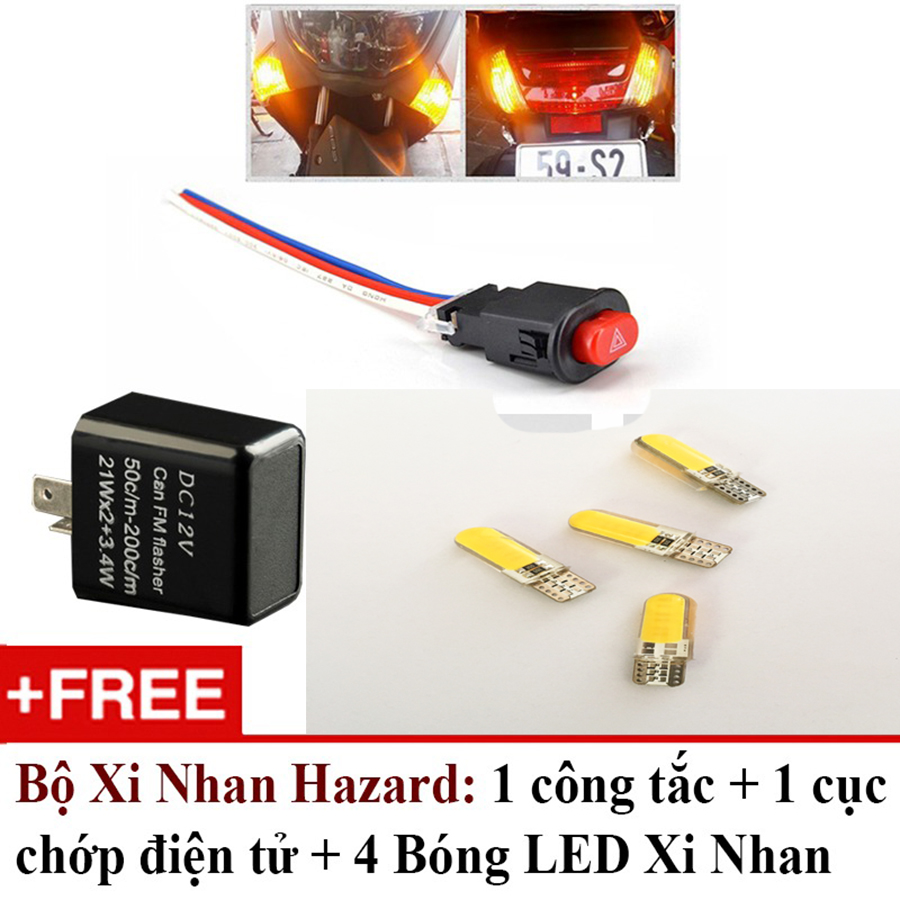 Bộ công tắc hazard nút nhấn nháy 4 bóng xi nhan - LED LÕI NGÔ sáng vàng