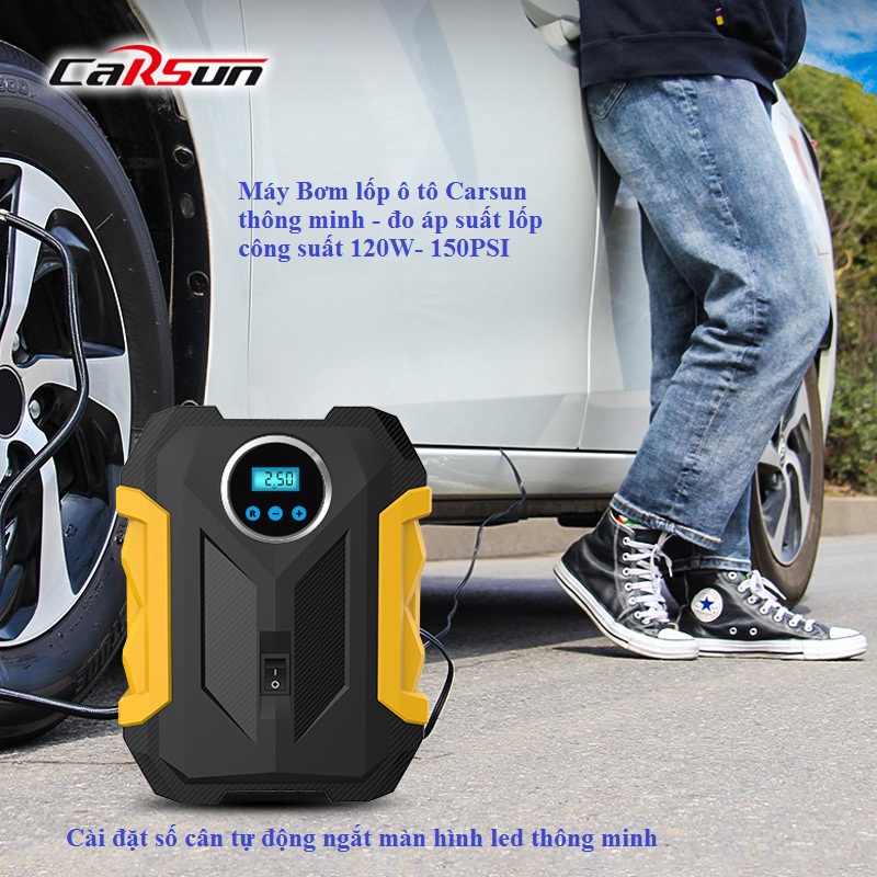 Bơm ô tô xe máy bơm lốp ô tô xe máy mini điện tử tự ngắt CARSUN. máy bơm hơi điện 12v.bom lop xe ôtô. Bom hoi mini