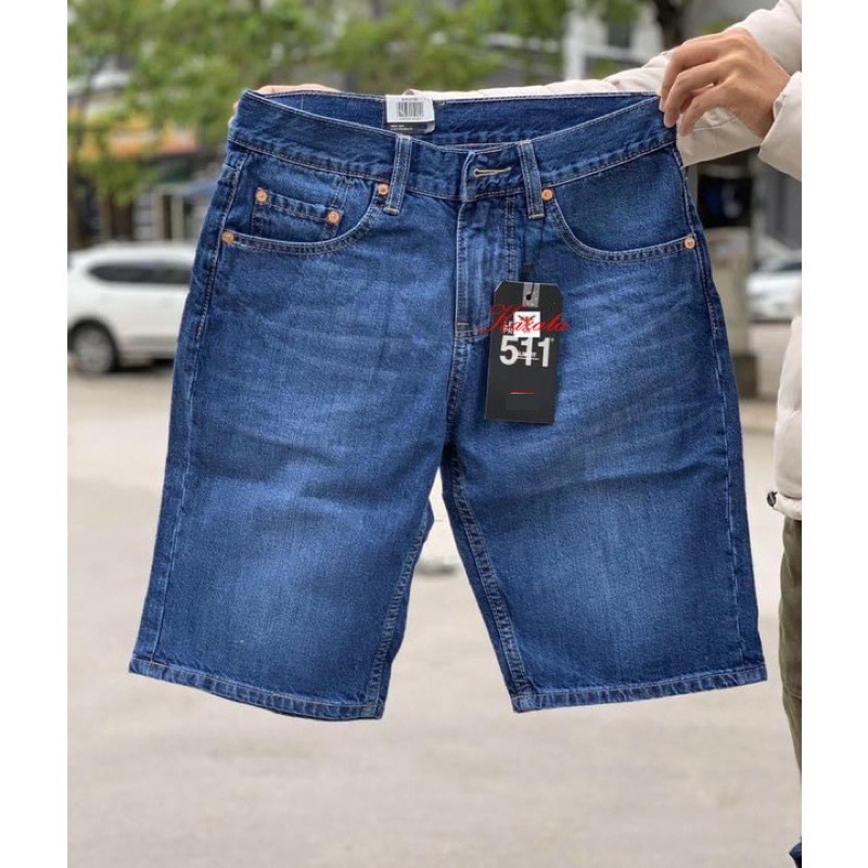 Quần jean short nam 4 màu màu xanh rêu xanh đậm xanh trung xanh sáng ống rộng dài qua gối hàng vnxk