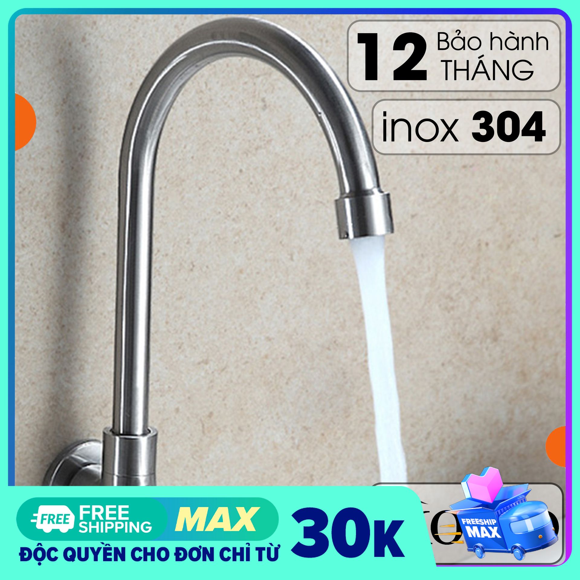 Vòi rửa chén bát Inox 304 Cắm Chậu Cần Cứng - Đầu vòi tạo bọt tiết kiệm nước - Xoay 360 độ vô cùng tiện lợi. 1 Đường Nước (Bảo hành 12 tháng)