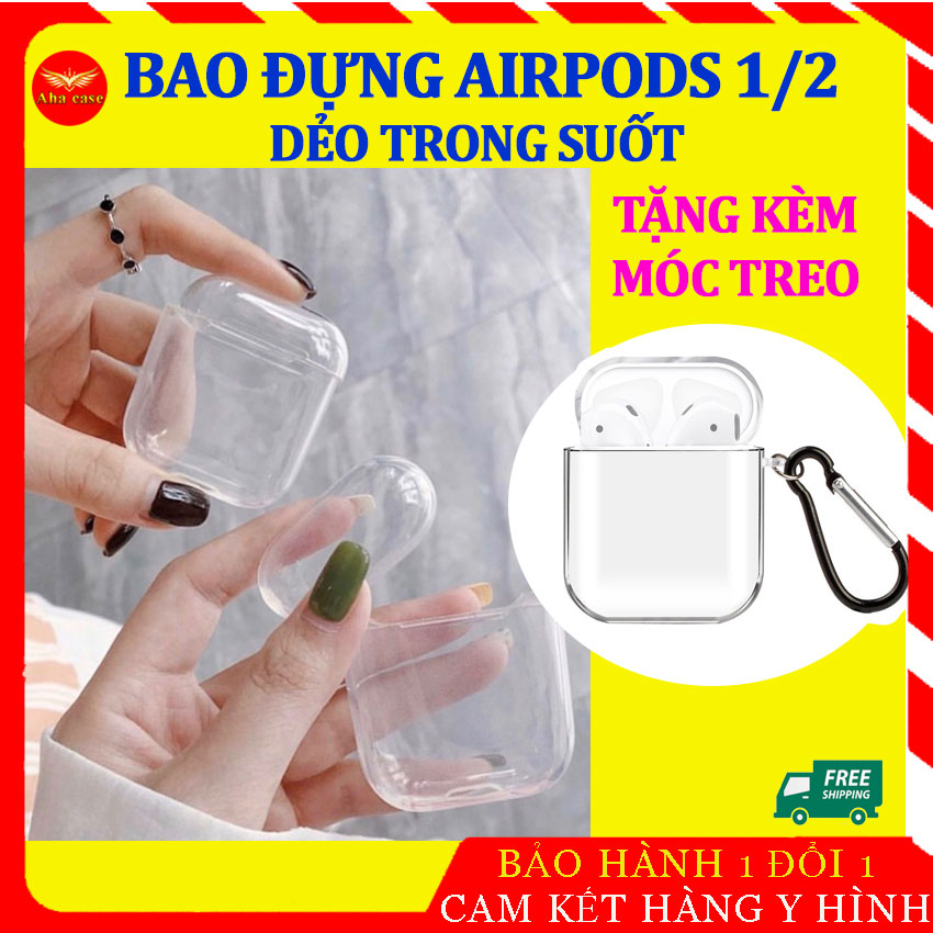 [Bán Chạy -Loại 1] Bao Silicon Bảo Vệ Tai Nghe Airpods 1 2 Dẻo Trong Suốt, Case Đựng Airpod, Airpod2 Tặng kèm móc khóa, bao đựng dock sạc tai nghe