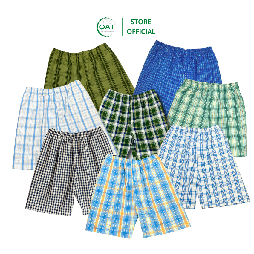 Quần đùi cotton nam trung niên mặc nhà, quần đùi mặc ngủ kẻ caro, quần đùi ống rộng, hàng đẹp, may kỹ, không chỉ thừa. Được chọn màu