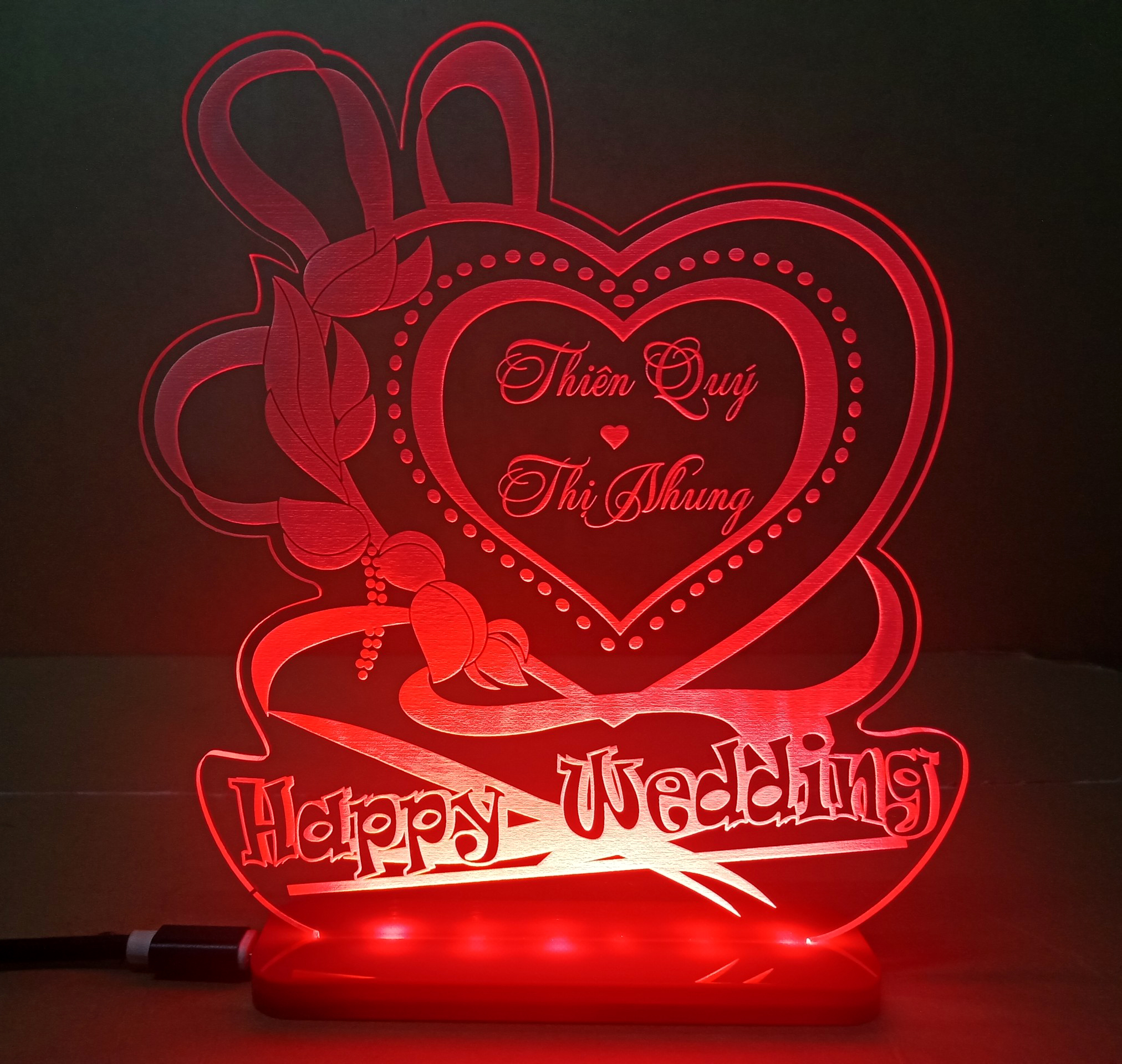 Qùa Tặng đám cưới ý nghĩa khắc tên theo yêu cầu, dùng làm quà tặng bạn người thân, làm quà cưới trang trí, đèn ngủ