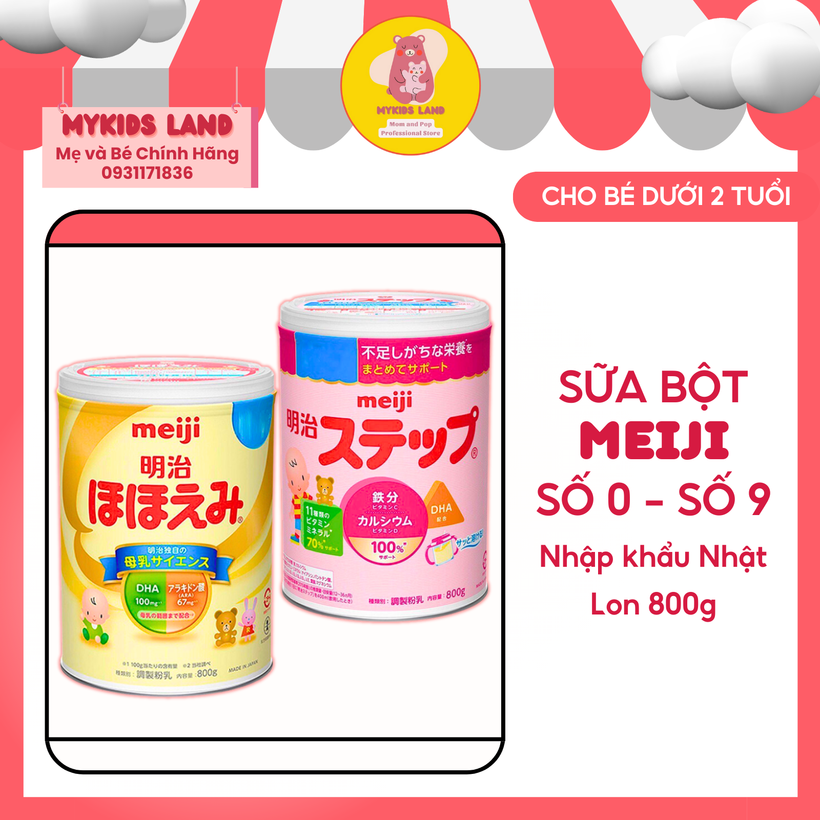 Sữa bột meiji lon số 0 và số 9 800gr hàng nội địa nhật 800g