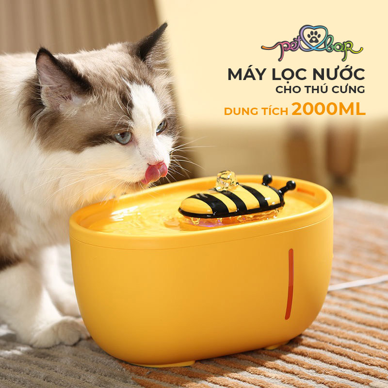 [Hoàn Tiền 10%] Máy lọc nước cho thú cưng cao cấp Aiwo dung tích 2000ml hình ong vàng dễ thương