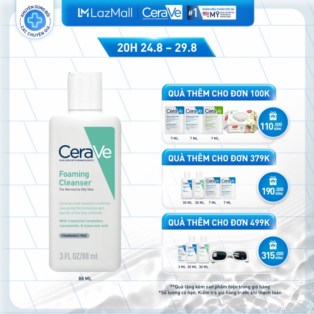 Sữa rửa mặt giúp làm sạch sâu dành cho da dầu Cerave Foaming Facial Cleanser 88ml