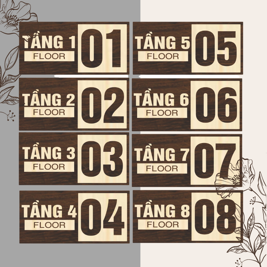 Bảng gỗ chỉ dẫn số tầng , số phòng trang trí decor nhà cửa, chỉ dẫn khách hàng.