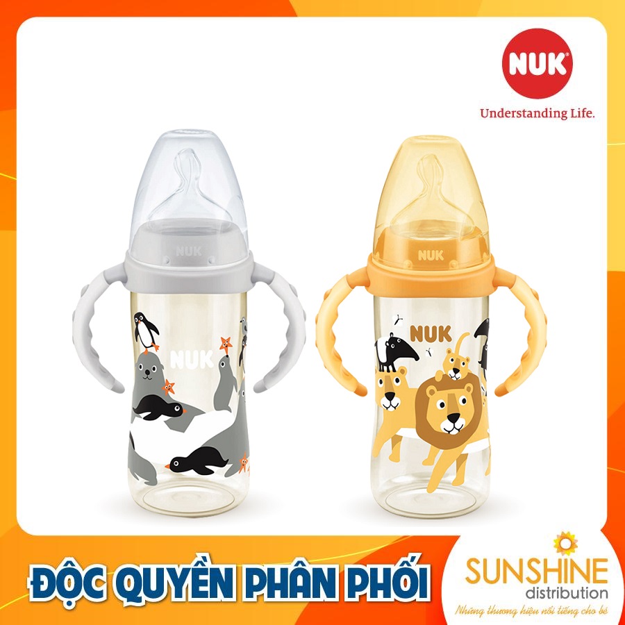 BÌNH SỮA NUK PREMIUM CHOICE+ NHỰA PPSU 300ML NÚM TI S2-M CÓ TAY CẦM (ANIMALS)