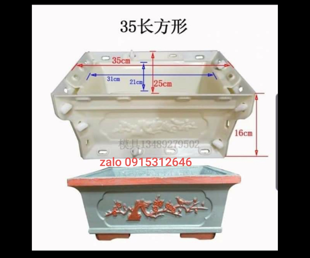 Khuôn đúc chậu cảnh hình chữ nhật vuông góc và vát góc dài 35 rộng 25 cao 16( Nhựa abs có lòng trong dễ dàng sử dụng)