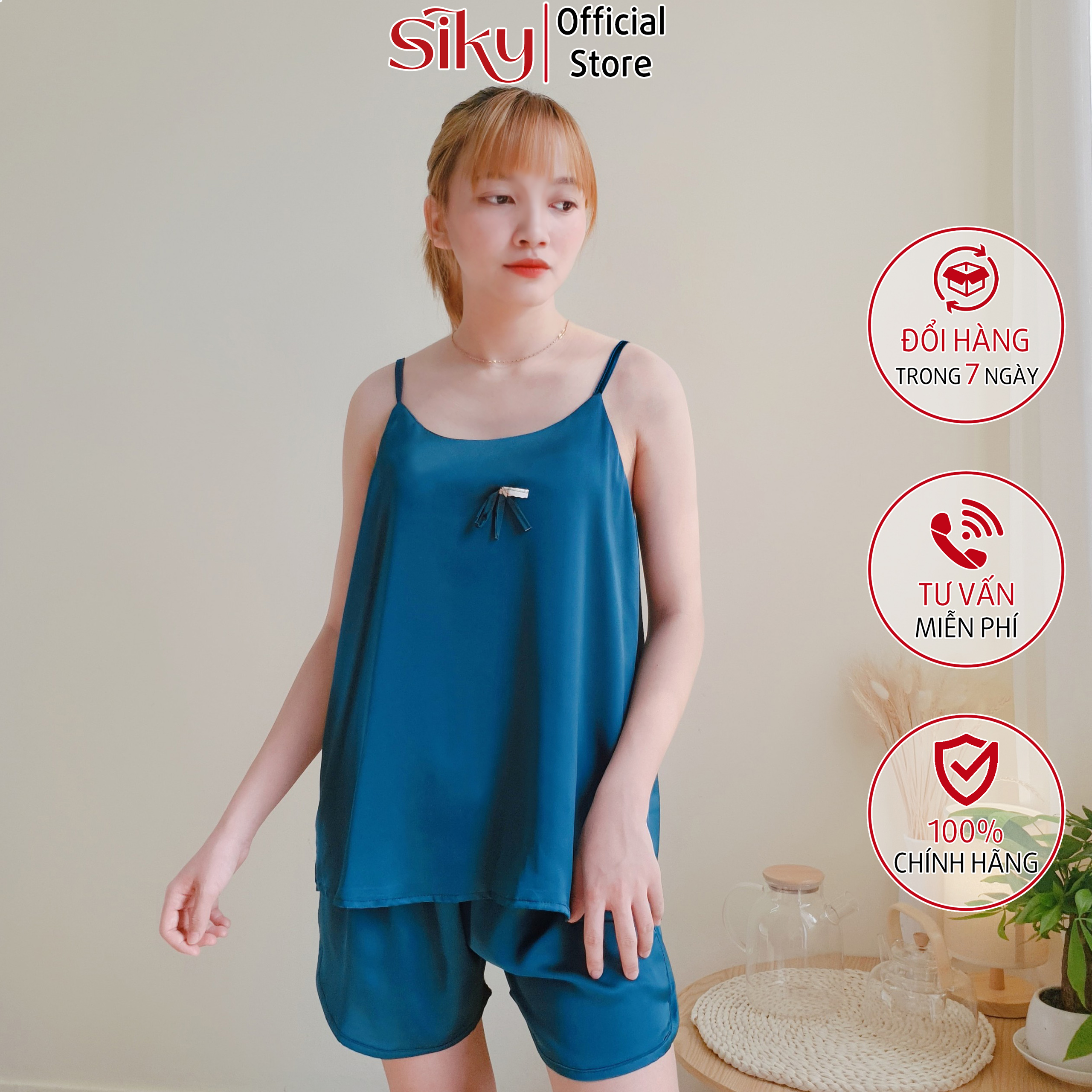Bộ ngủ 2 dây siky chất lụa hàn cao cấp - bn04