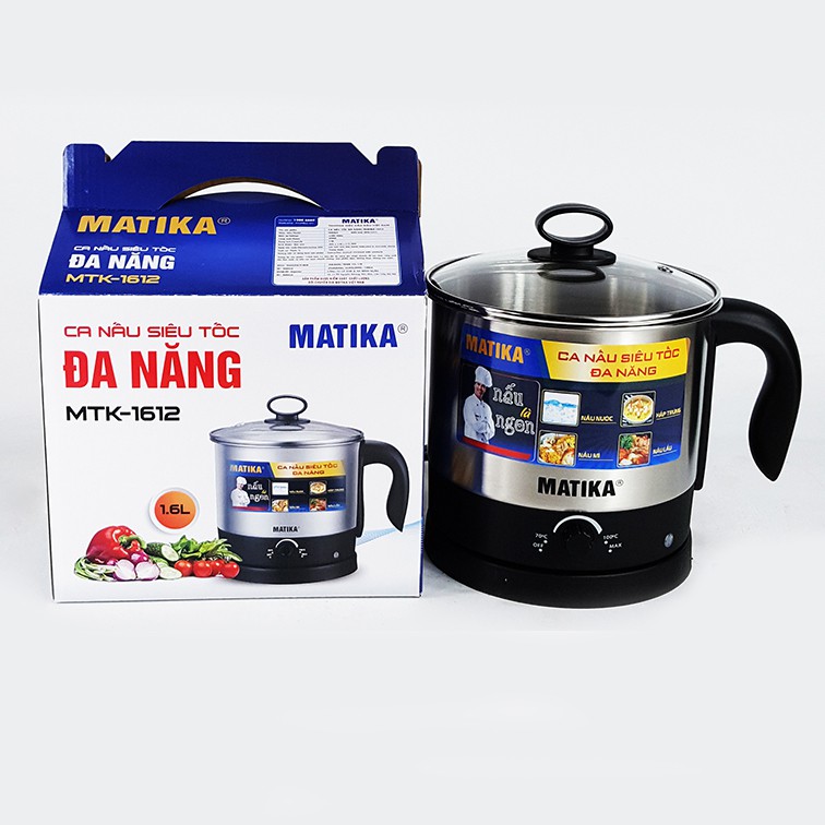 Ca nấu đa năng Matika MTK-1612 dùng để nấu mì luộc trứng nấu lẩu thích hợp nấu ăn văn phòng