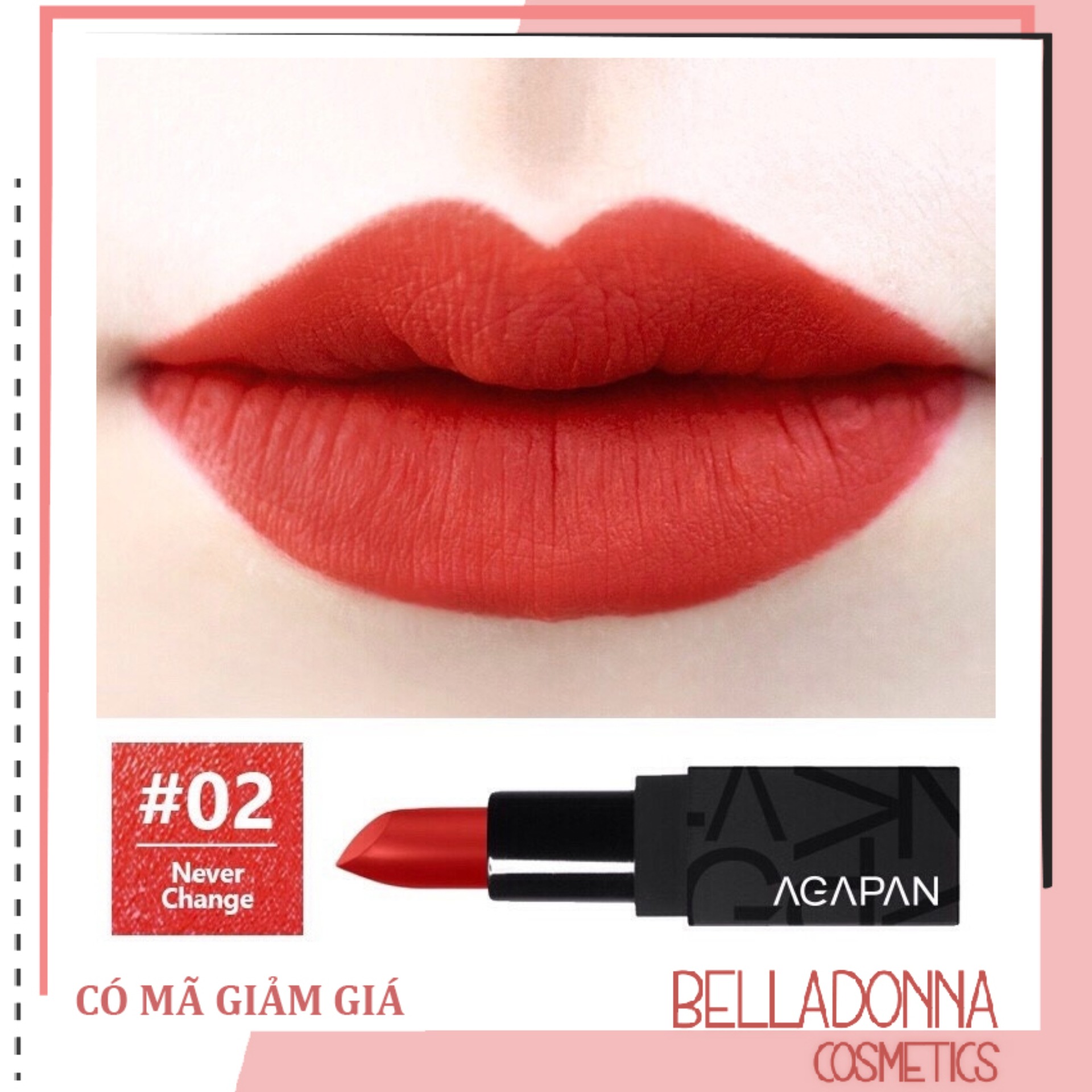 Son lì dạng thỏi Agapan Pit A Pat Matte Lipstick #02 Never Change - Tone đỏ gạch trầm lắng