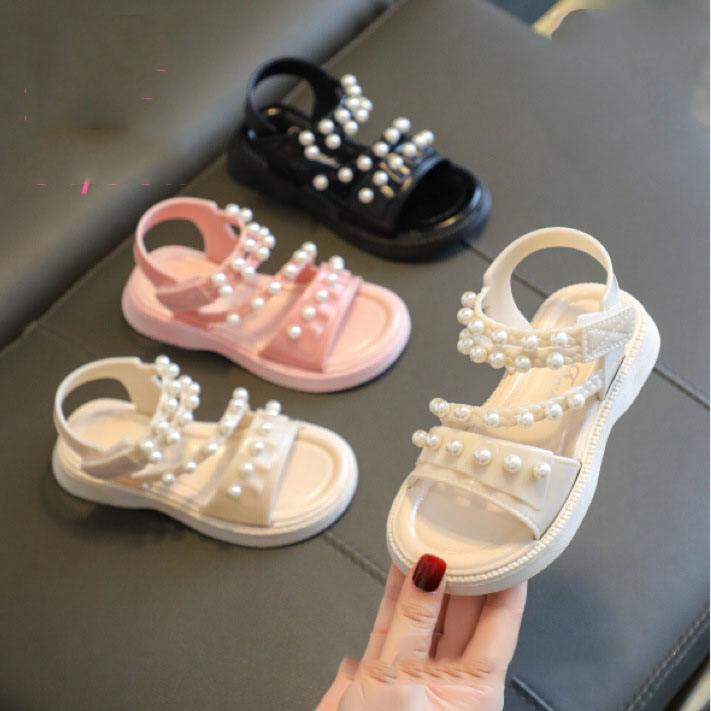 Dép sandal xăng đan cao su đính cườm mềm êm chân cho bé gái tiểu học