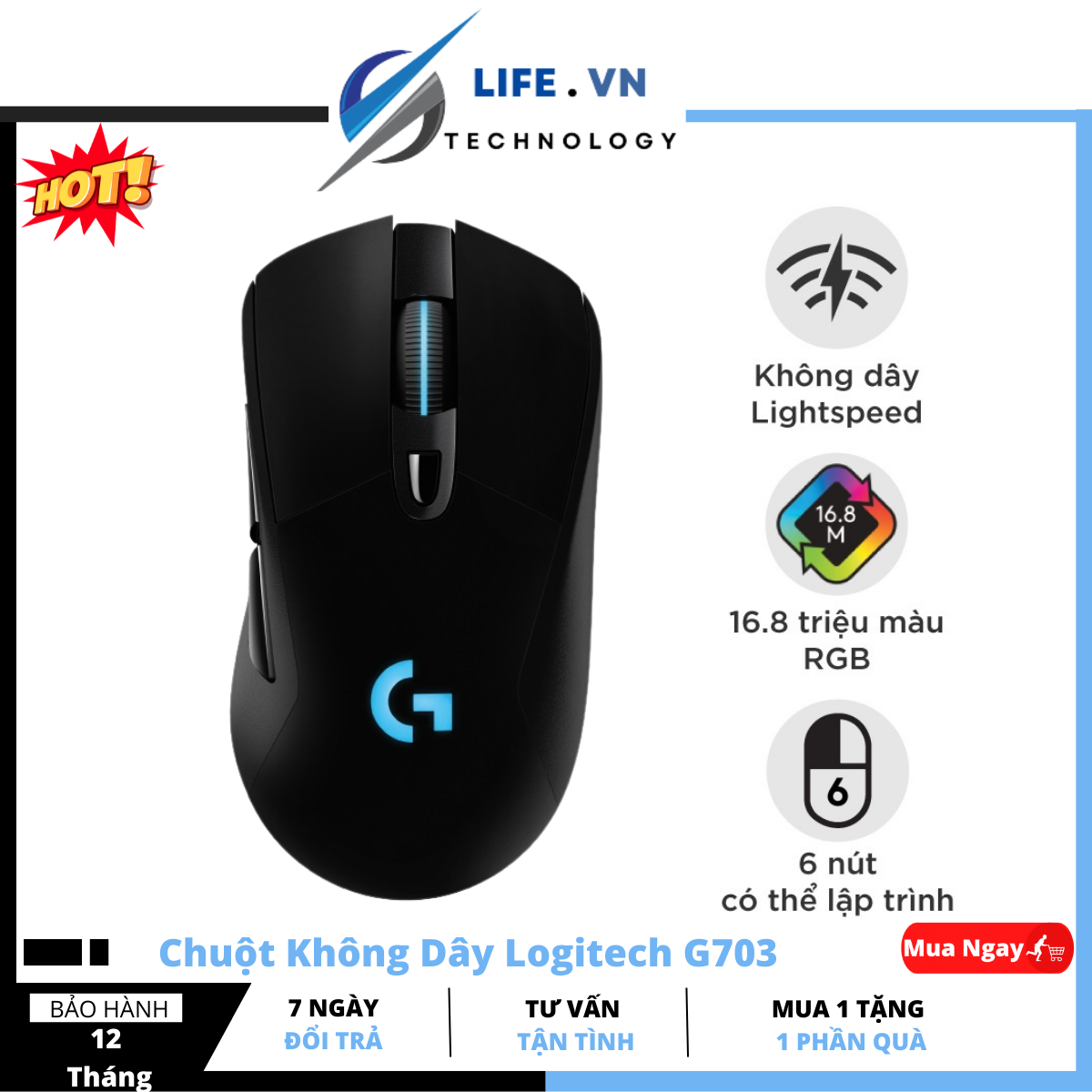 Chuột không dây logitech g703 wireless có led - pin sạc,chuột chơi game không dây logitech g703 hero thế hệ mới ... .hàng cao cấp .bảo hành lỗi 1 đổi 1