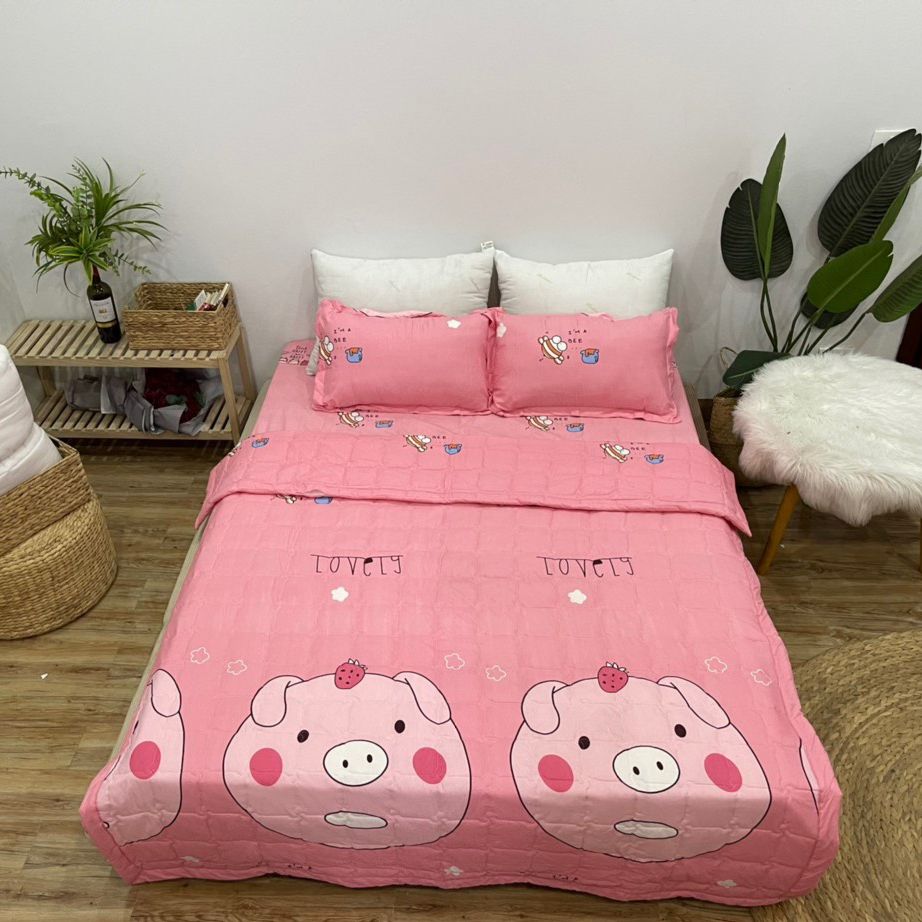 Bộ Chăn Ga Gối Cotton Poly - Lợn Hồng ( 3 Món , 4 Món , 5 Món ) Tiệm Nhà Cá