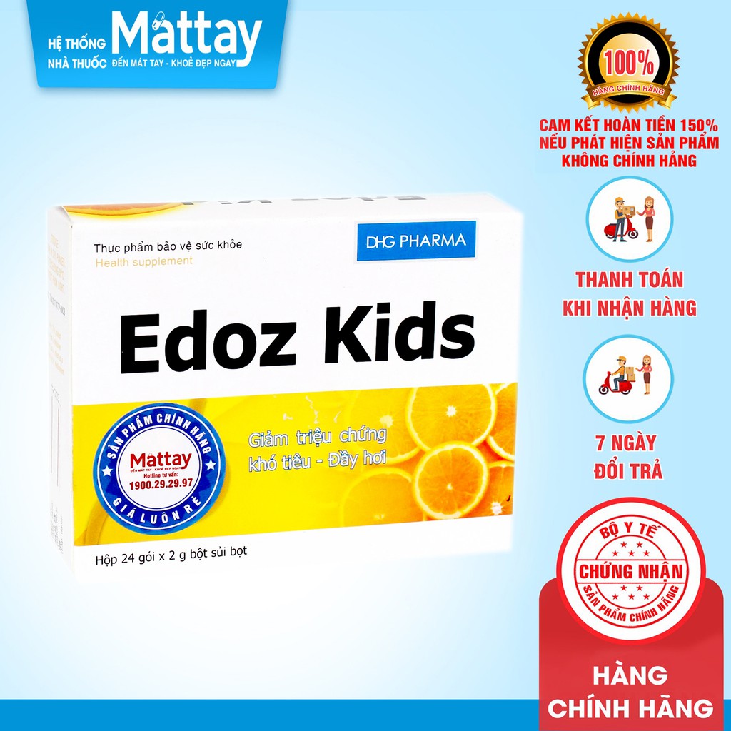 Edoz kids - dhg pharma - hộp 24 gói - giảm triệu chứng đầy hơi, khó tiêu