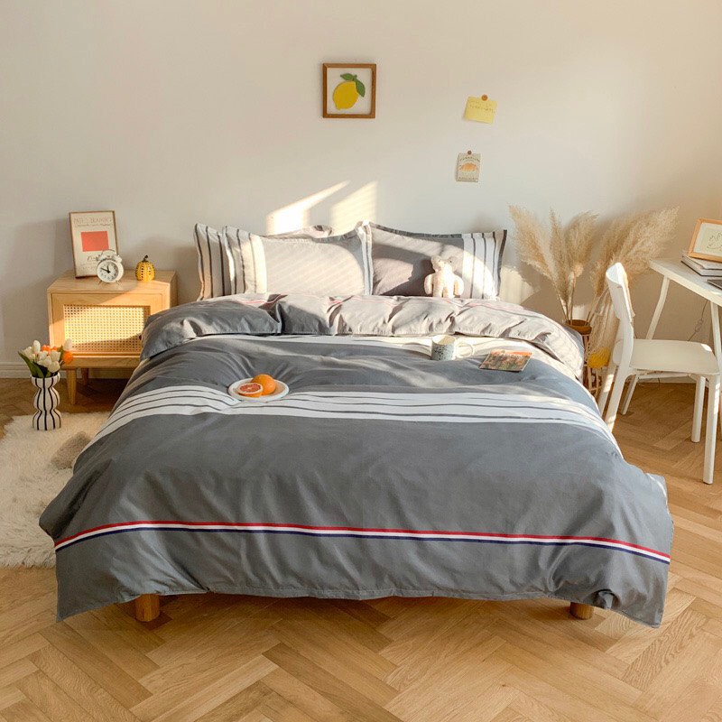 Trọn Bộ 4 Món Cotton Poly Nhập Mẫu SỌC ĐỎ GHI dễ Thương