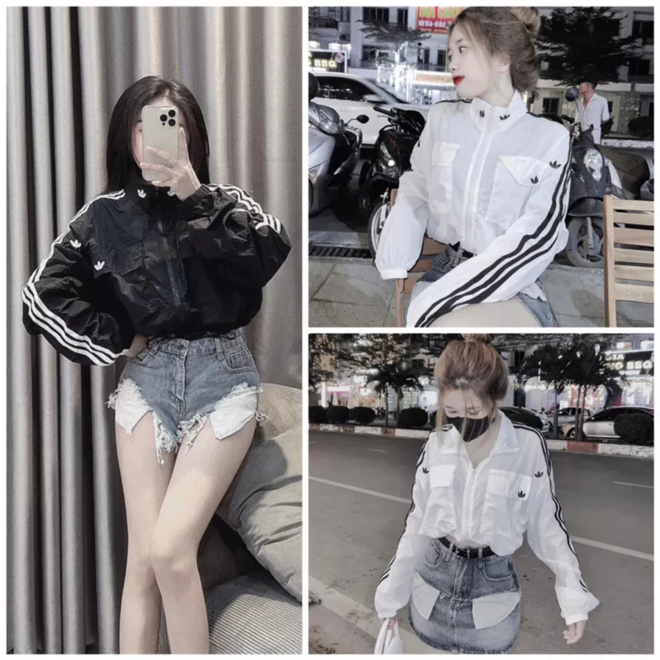 Áo gió nữ dáng lửng crop adidas mẫu mới gió nhăn hàng qc l1