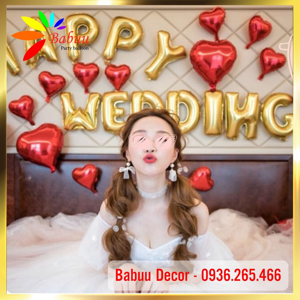 Bóng chữ happy wedding trang trí phòng cưới