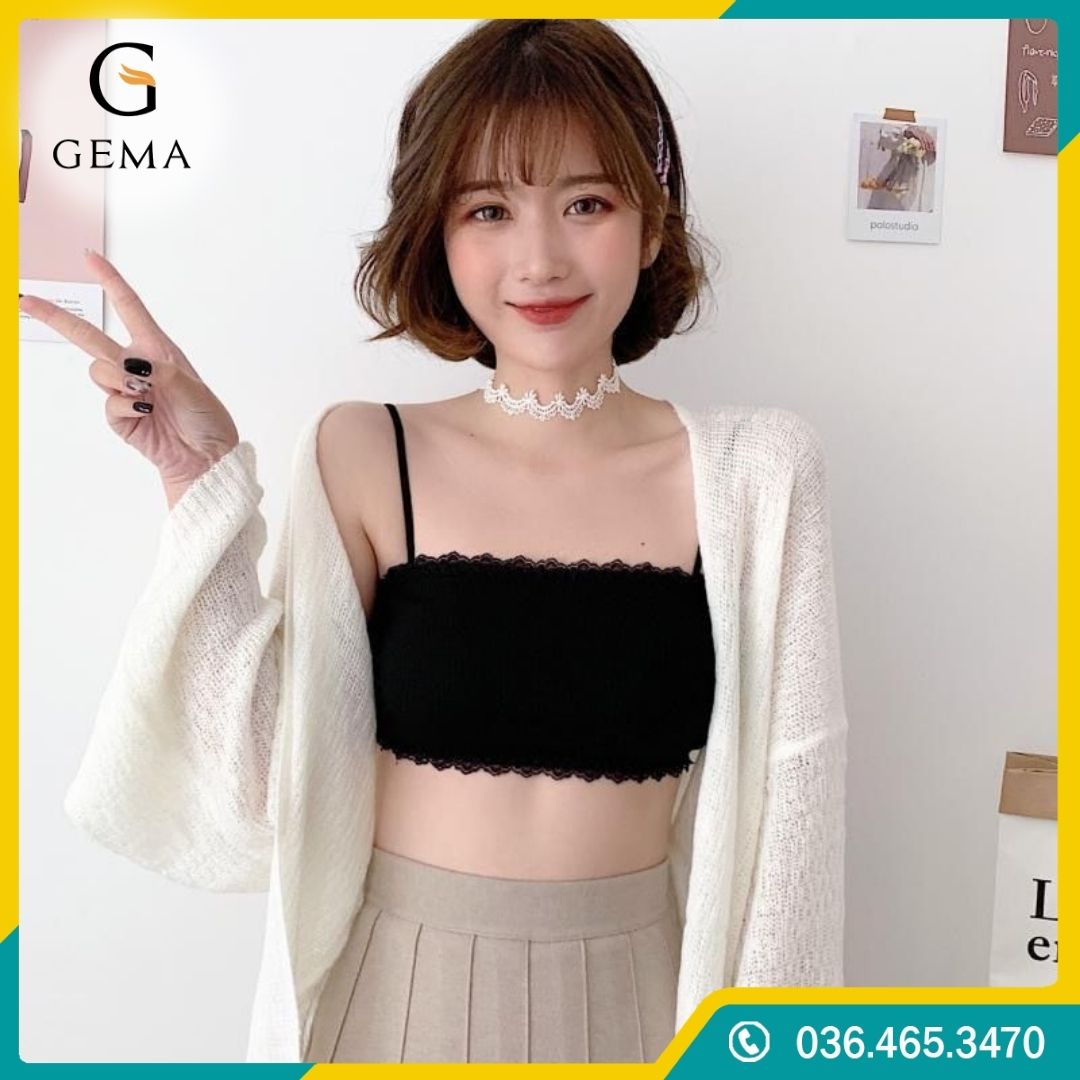 Áo bra quây gân tăm viền ren 8832, Áo bra gân 2 dây viền ren cài sau