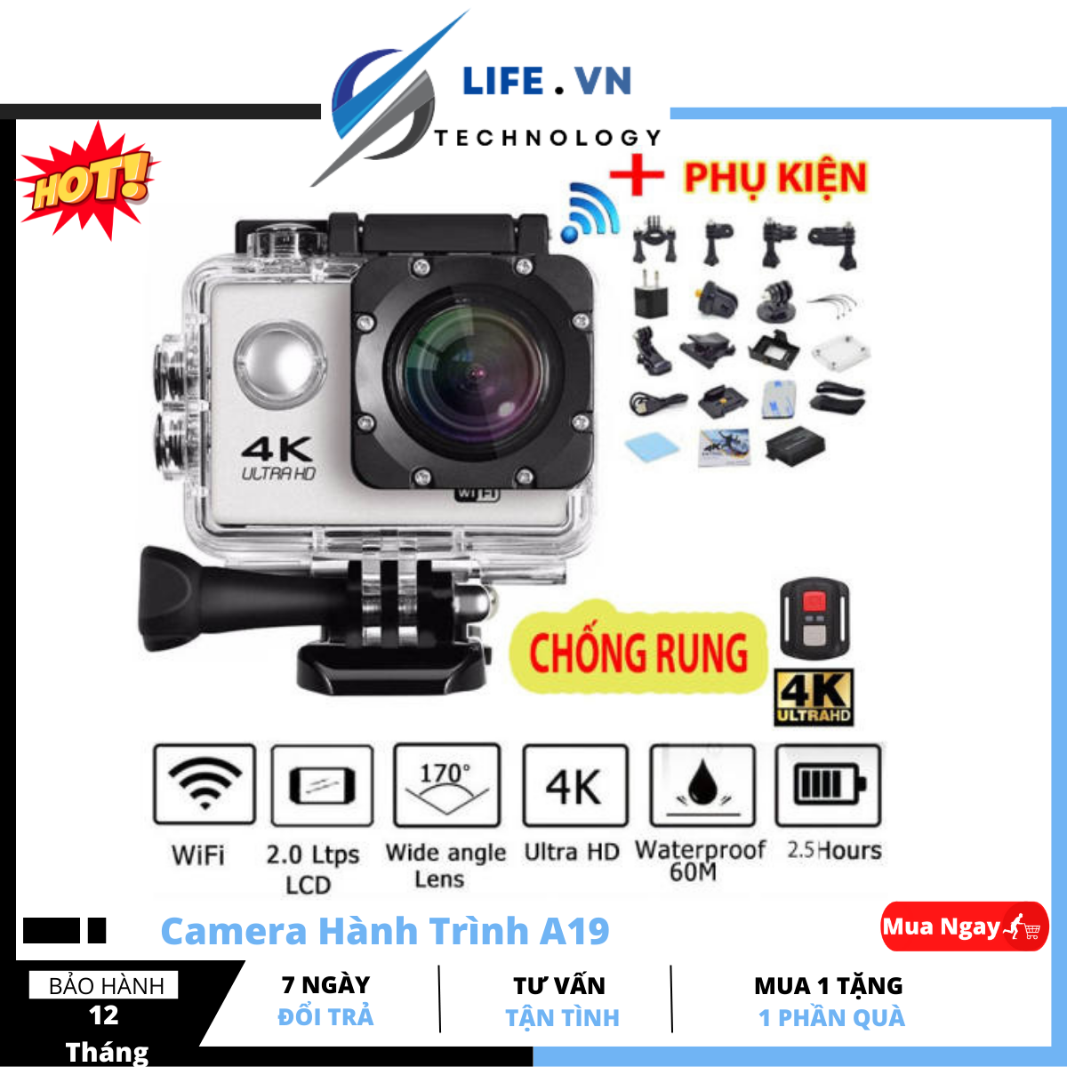 Camera a19 -4k có remote full box camera hành trình 3.0 full box hd 4k cam a19 - camera hành trình mini chống nước chống rung - camera hành trình xe máy phượt bảo hành 1 đổi 1 bảo hành 12t