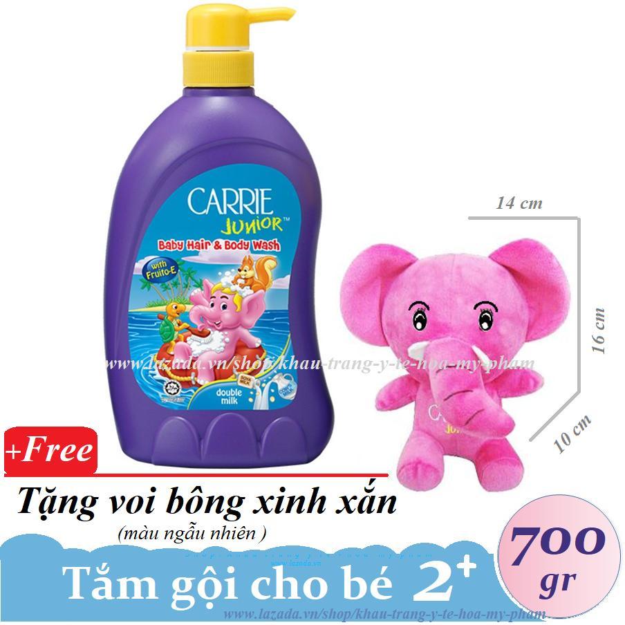[HCM]CARRIE JUNIOR-Tắm gội toàn thân cho bé Tinh chất sữa 700 gr + Tặng voi bông ( màu ngẫu nhiên )