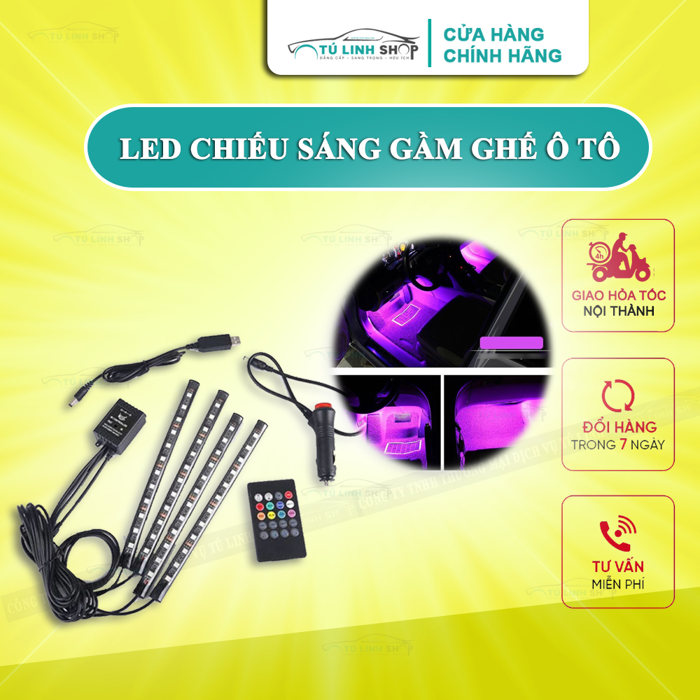 Đèn led gầm ghế oto cảm biến đổi màu theo nhạc có điều khiển