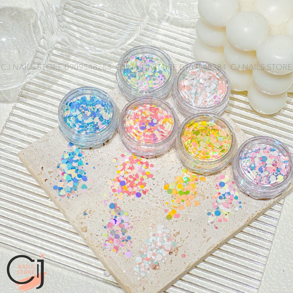 Set nhũ mix nhiều hình màu pastel