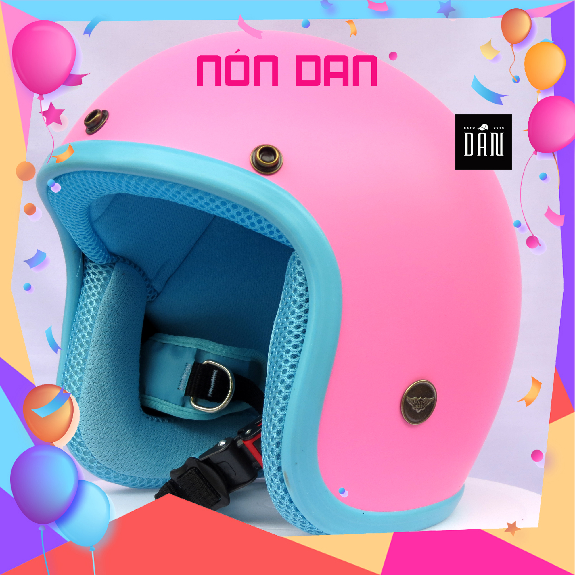 [HCM]Mũ bảo hiểm đi phượt 3/4 màu hồng nhám lót xanh siêu cá tính