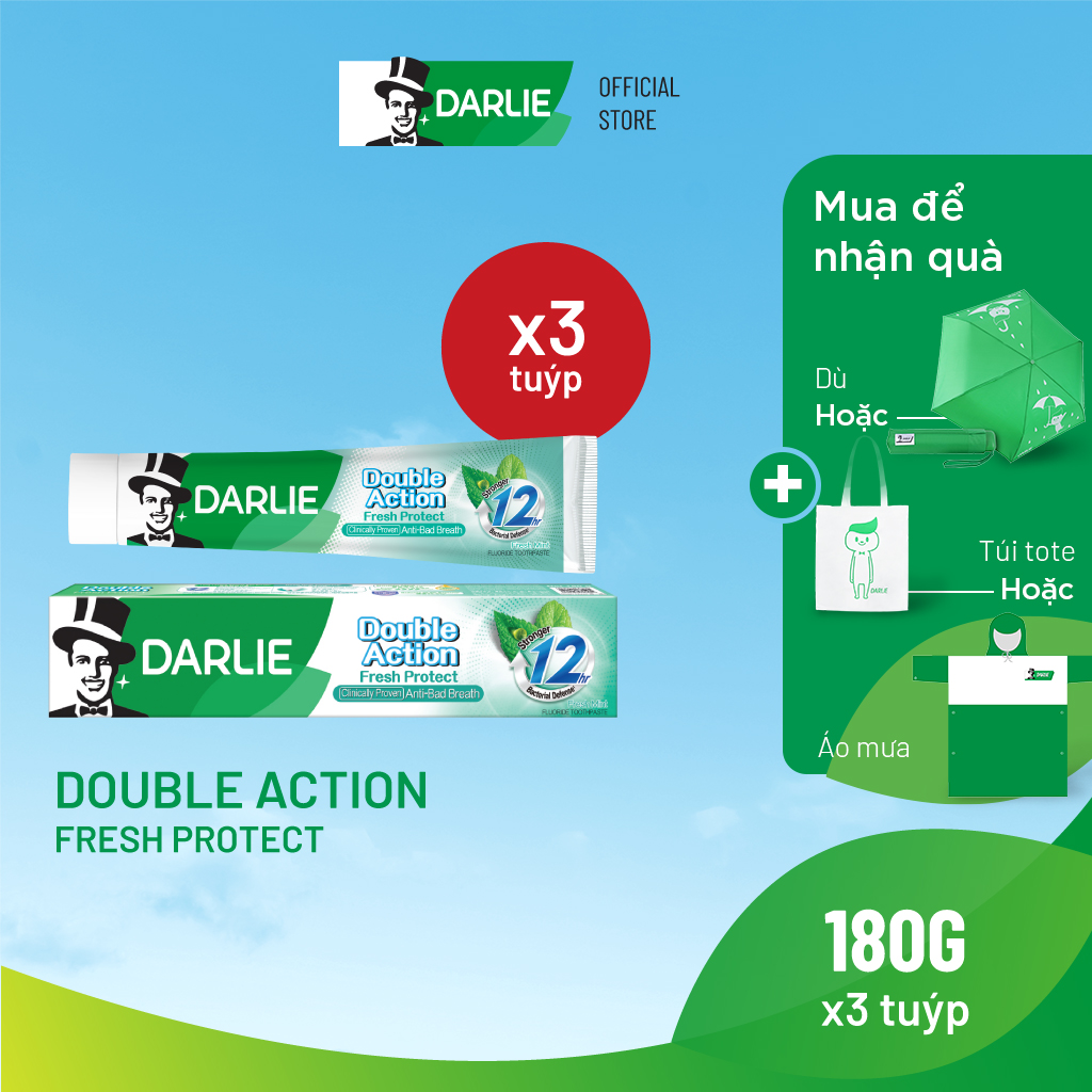 Bộ 3 Kem Đánh Răng Darlie Double Action Fresh Protect 180g