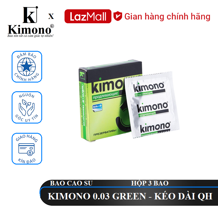 Bao cao su kimono 0.03 green 3 bao - siêu mỏng.