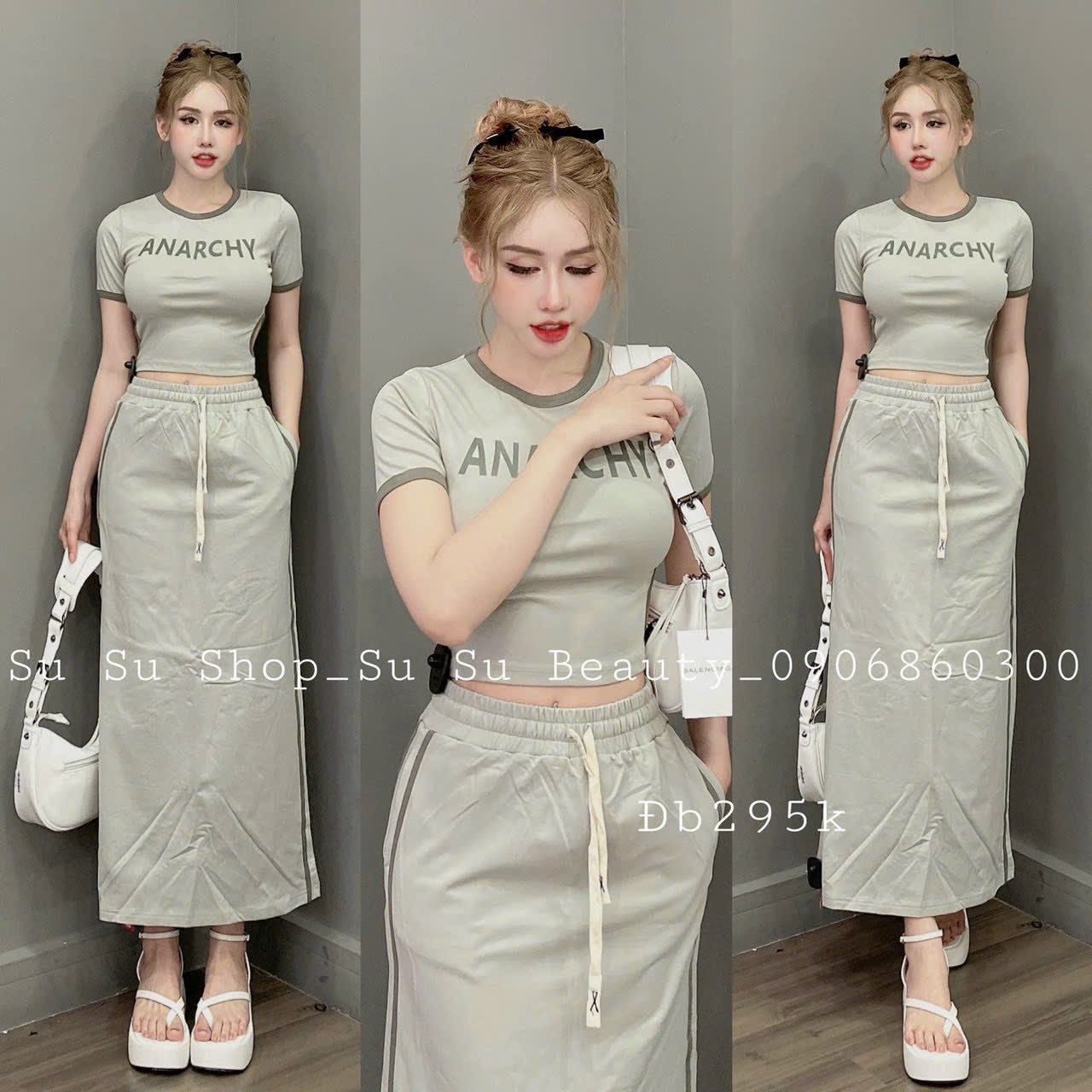 HOÀN TIỀN 15% - Set Bộ Nữ Áo Croptop Phối Viền Khoét Eo Thiết Kế Độc Đáo Kết Hợp Cùng Chân Váy Dài Cực Tôn Dáng Cá Tính