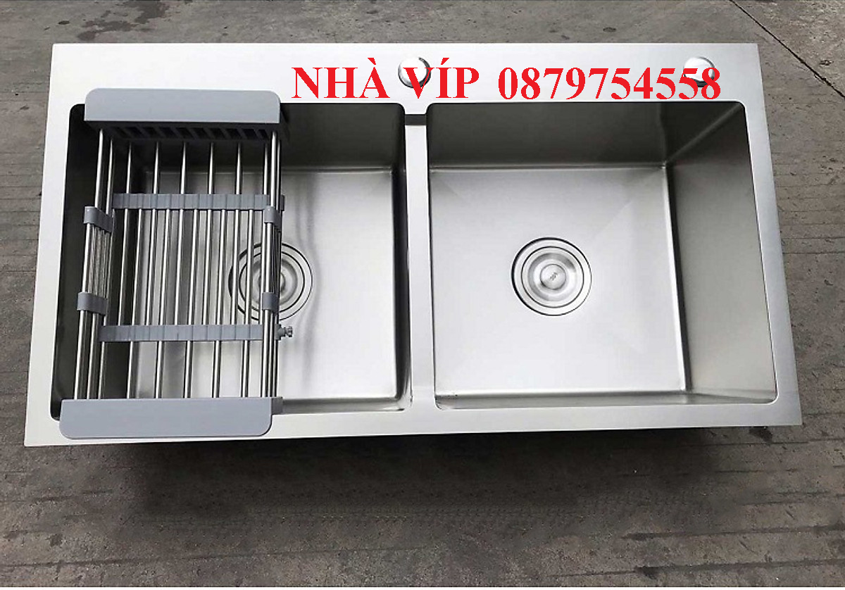 Chậu rửa chén đúc inox304, 02 hộc đều,82x45x23cm