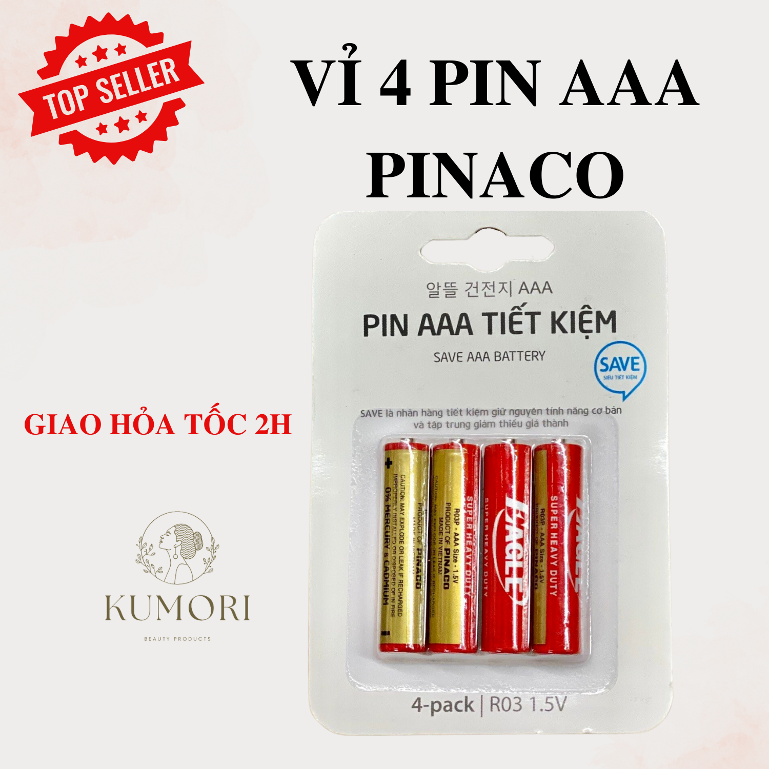 Vỉ 4 viên pin aaa pinaco combo 4 cục pin 3a kumori shop