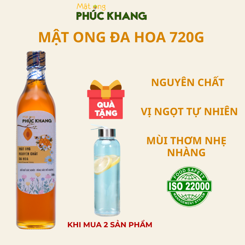 Mật Ong Nguyên Chất Đa Hoa Phúc Khang 720g -Tự Nhiên An Toàn ,Bổ Dưỡng