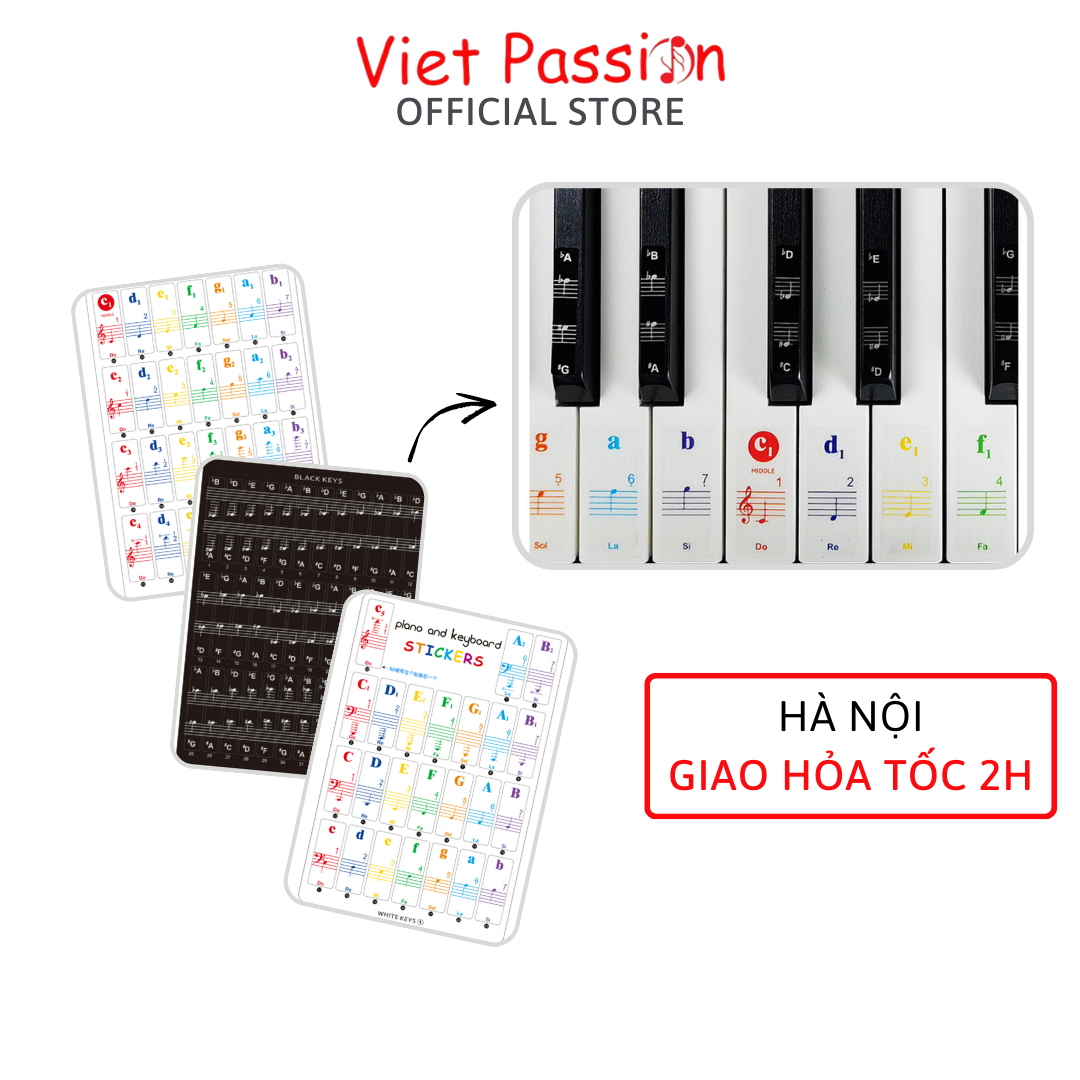 Sticker dán nốt bàn phím đàn piano organ dùng cho tất cả các phím đàn 88, 76, 61, 54, 36 phím Viet Passion