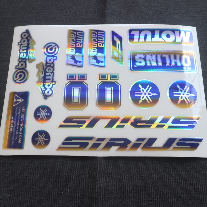 Bộ tem crom bóng dùng trang trí xe máy với nhiều logo sirius...- tem crom bong
