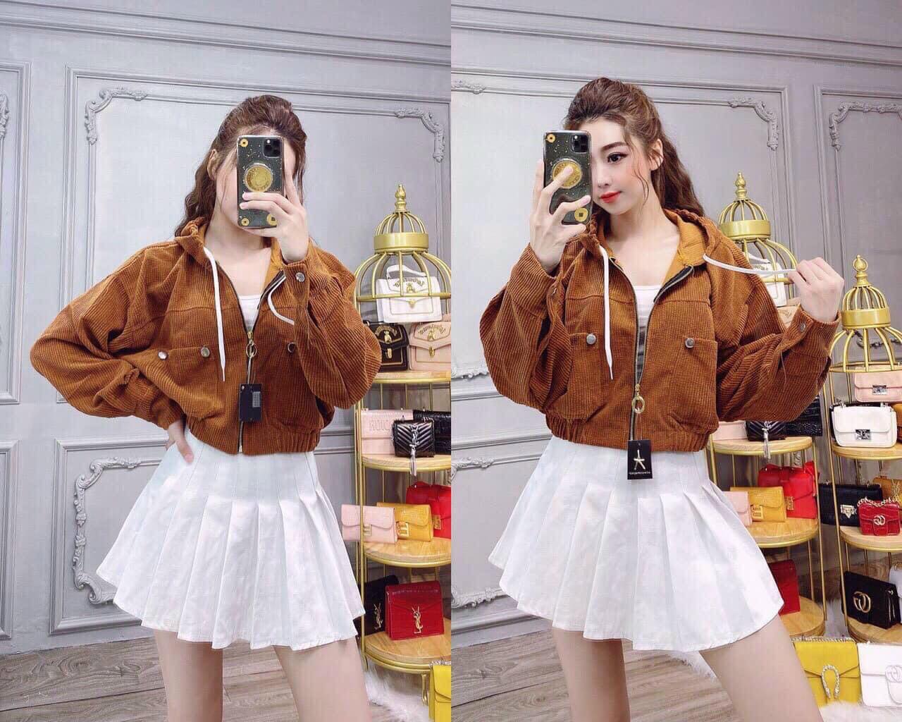 Áo Khoác Nữ Lửng Nhung Gân Tăm Phối Núc Thời Trang Cao Cấp Siêu Xinh Mẫu Hot Trend ( Y HÌNH ) COOL FASHION KHJ1 SN