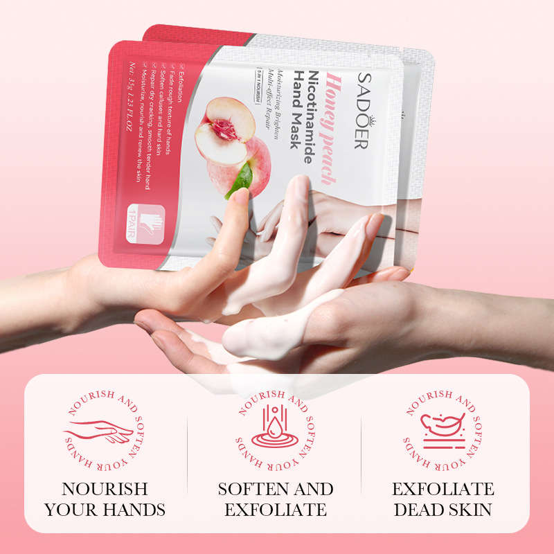 Tất cả bằng tiếng Anh SADOER Mặt Nạ Dưỡng Da Tay Niacinamide Đào   Dưỡng ẩm và trẻ hóa da   Găng tay bán buôn xuyên biên giới